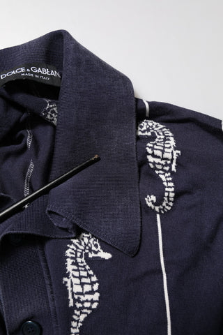 Dunkelblaues Seepferdchen Poloshirt mit Kragen