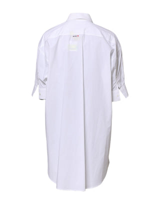White Printed Collared Button Mini Shirt Dress