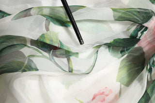 White Floral Roses Silk Maxi Long Gown Dress