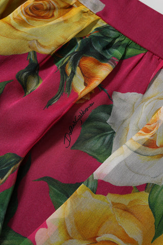 Rote Blumen High-Waist Damen Hot Pants Shorts