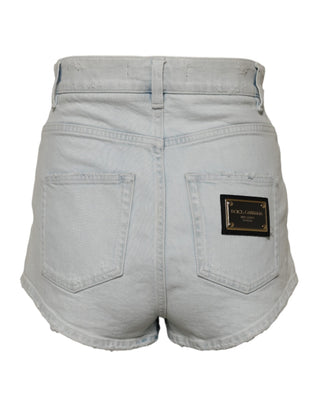 Hellblaue Hotpants Shorts aus verwaschenem Denim-Baumwollstoff