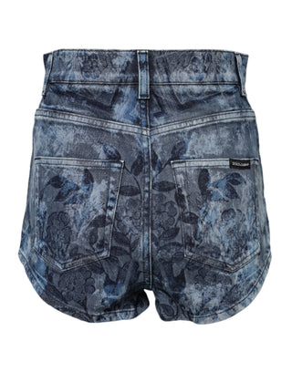 Pantalones cortos hot pants de algodón denim con estampado floral azul