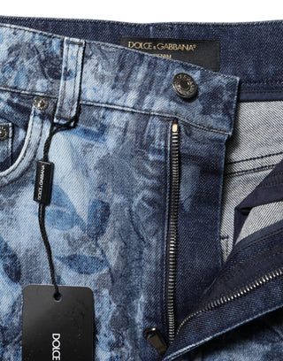 Pantalones cortos hot pants de algodón denim con estampado floral azul