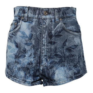 Pantalones cortos hot pants de algodón denim con estampado floral azul