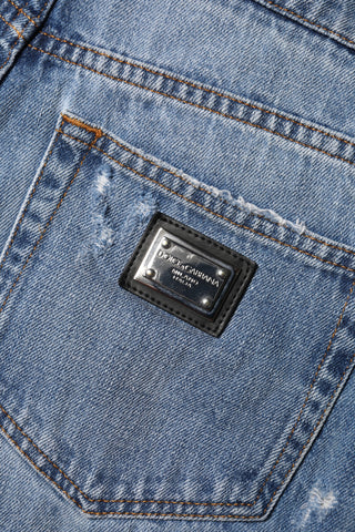 Blue Logo Plaque Denim Baumwolle Hot Pants Shorts