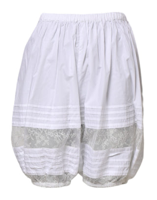 Weiße hoch taillierte Shorts aus Baumwolle mit Spitzenbesatz