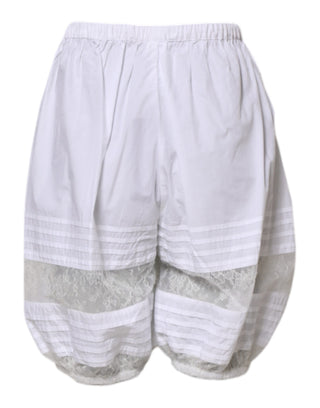 Weiße hoch taillierte Shorts aus Baumwolle mit Spitzenbesatz