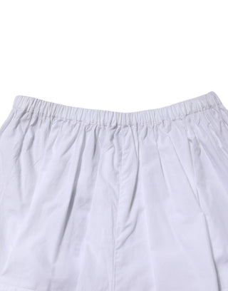 Weiße hoch taillierte Shorts aus Baumwolle mit Spitzenbesatz
