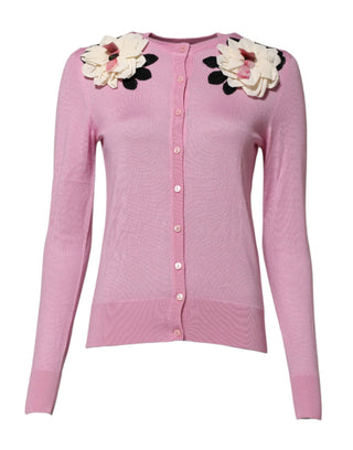 Rosa Strickjacke mit Blumenmuster