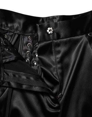 Black Lace Details High Waist Skinny Pants