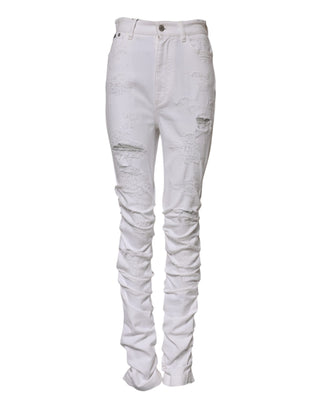 Weiße zerfledderte High-Waist-Jeans aus Baumwolle