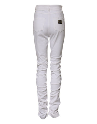 Weiße zerfledderte High-Waist-Jeans aus Baumwolle