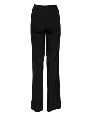 Pantalones acampanados de lana negra de cintura alta