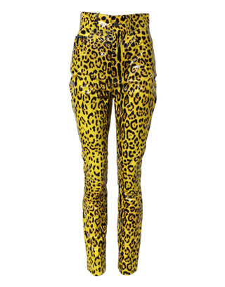 Pantalones ajustados de cintura alta con estampado de leopardo amarillo