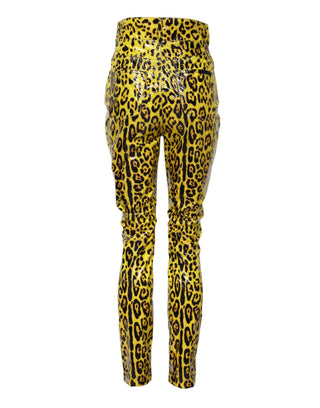 Pantalones ajustados de cintura alta con estampado de leopardo amarillo