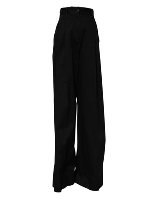 Schwarze High-Waist-Hose aus Baumwolle mit weitem Bein