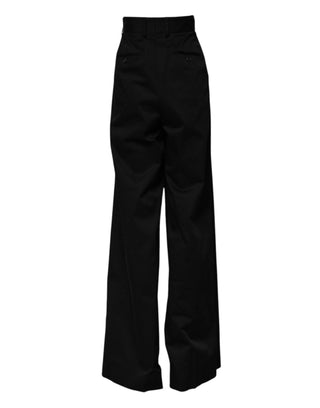 Schwarze High-Waist-Hose aus Baumwolle mit weitem Bein