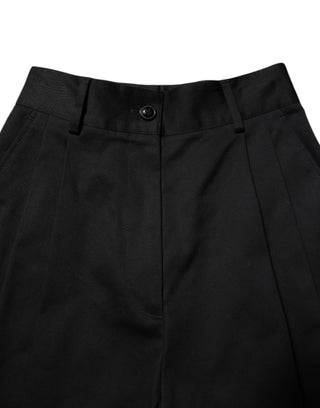 Schwarze High-Waist-Hose aus Baumwolle mit weitem Bein