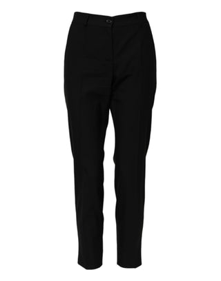 Schwarze High-Waist Hose aus Wolle mit schmal zulaufendem Bein