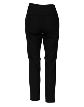 Schwarze High-Waist Hose aus Wolle mit schmal zulaufendem Bein