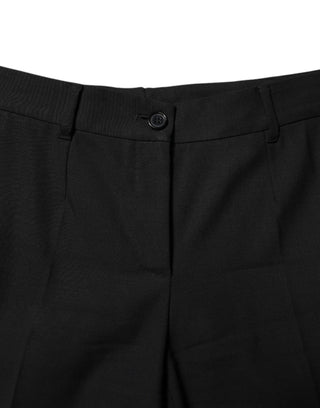 Schwarze High-Waist Hose aus Wolle mit schmal zulaufendem Bein