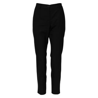 Schwarze High-Waist Hose aus Wolle mit schmal zulaufendem Bein