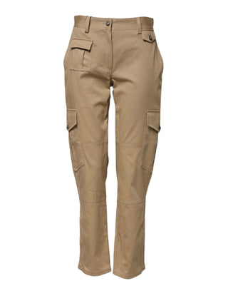 Beige Cargo-Hose mit mittlerer Leibhöhe und schmal zulaufendem Bein