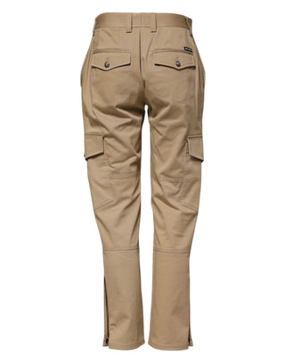 Beige Cargo-Hose mit mittlerer Leibhöhe und schmal zulaufendem Bein