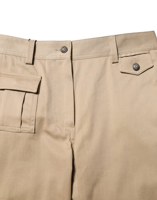 Beige Cargo-Hose mit mittlerer Leibhöhe und schmal zulaufendem Bein
