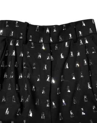 Black Crystal Embellished Wide Leg Pants