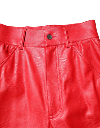 Rote Viskose-Hose mit hoher Taille und schmal zulaufendem Bein