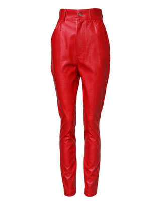 Rote Viskose-Hose mit hoher Taille und schmal zulaufendem Bein