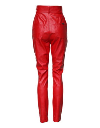 Rote Viskose-Hose mit hoher Taille und schmal zulaufendem Bein