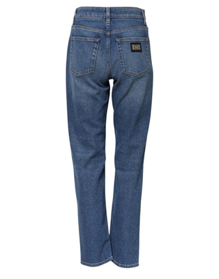Blaue High Waist Jeans aus Baumwolle mit zulaufendem Bein