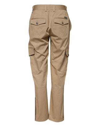 Beige Cargo-Hose mit mittlerer Leibhöhe und schmal zulaufendem Bein