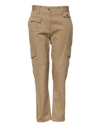 Beige Cargo-Hose mit mittlerer Leibhöhe und schmal zulaufendem Bein