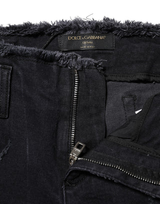 Black Cotton Tattered Skinny Denim Jeans