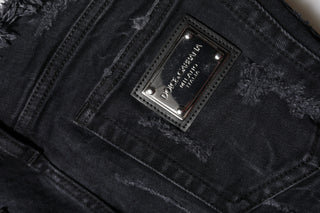 Black Cotton Tattered Skinny Denim Jeans