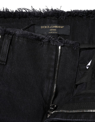 Schwarze Jeans mit mittlerer Taille, Baumwolle, im Used-Look