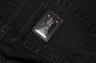 Schwarze Jeans mit mittlerer Taille, Baumwolle, im Used-Look