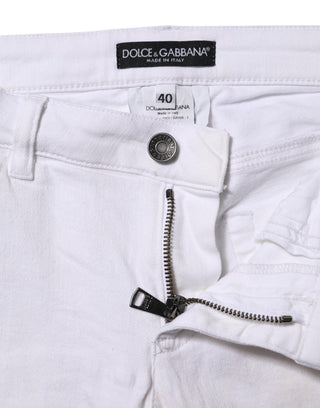 Weiße Low-Waist Skinny-Jeans aus Baumwolle