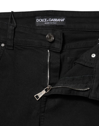 Schwarze Skinny Jeans aus Baumwolle mit Logo und mittelhohem Bund
