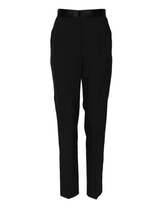 Schwarze Hose aus Wolle mit hohem Bund und schmal zulaufendem Bein