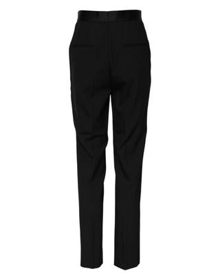 Schwarze Hose aus Wolle mit hohem Bund und schmal zulaufendem Bein