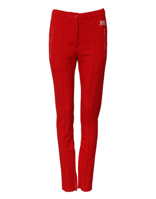 Rote, figurbetonte Hose mit mittelhohem Bund