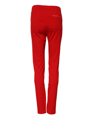 Rote, figurbetonte Hose mit mittelhohem Bund