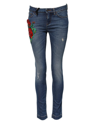 Blaue Low-Waist Skinny-Jeans aus Baumwolle