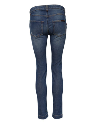 Blaue Low-Waist Skinny-Jeans aus Baumwolle