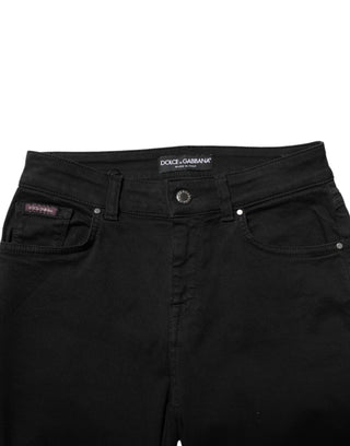 Black Cotton Logo Skinny Mid Waist Denim Jeans