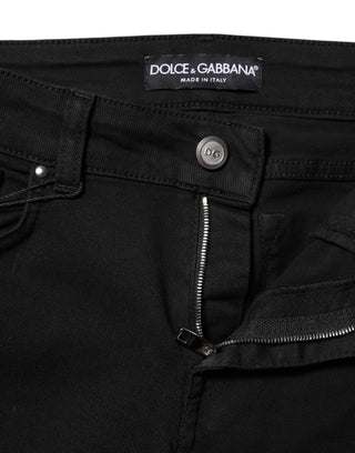 Schwarze figurbetonte Jeans aus Baumwolle mit mittelhohem Bund